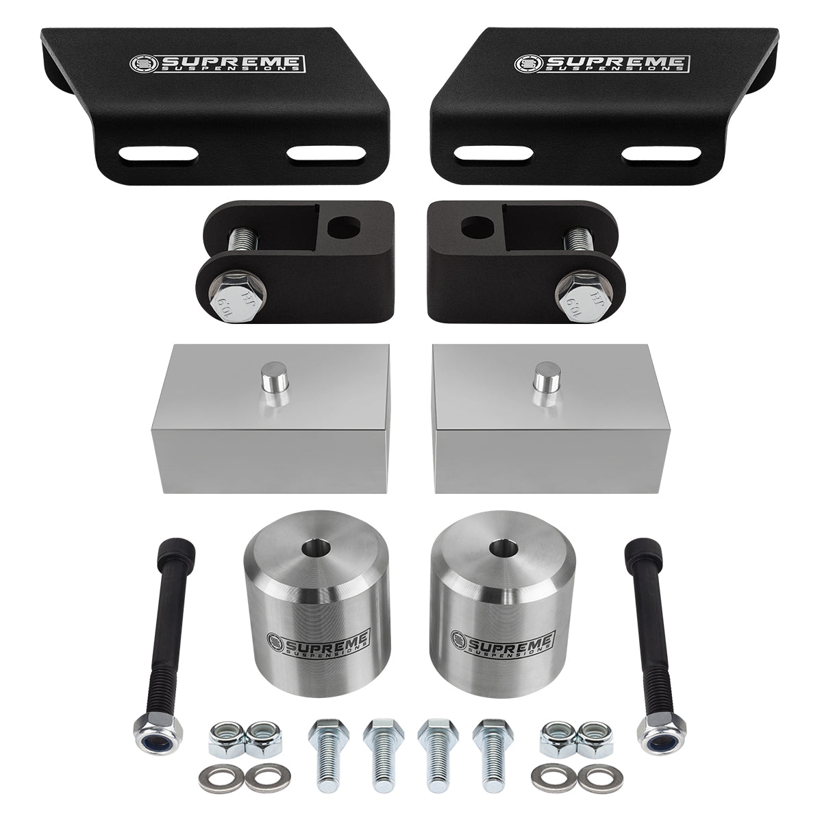 2008-2022 Ford F250 Super Duty Full Suspension Lift Kit, Front Shock Extenders & Sway Bar Drop Bracket 4WD Silver Front Lift 1.5" + Rear Lift 1"