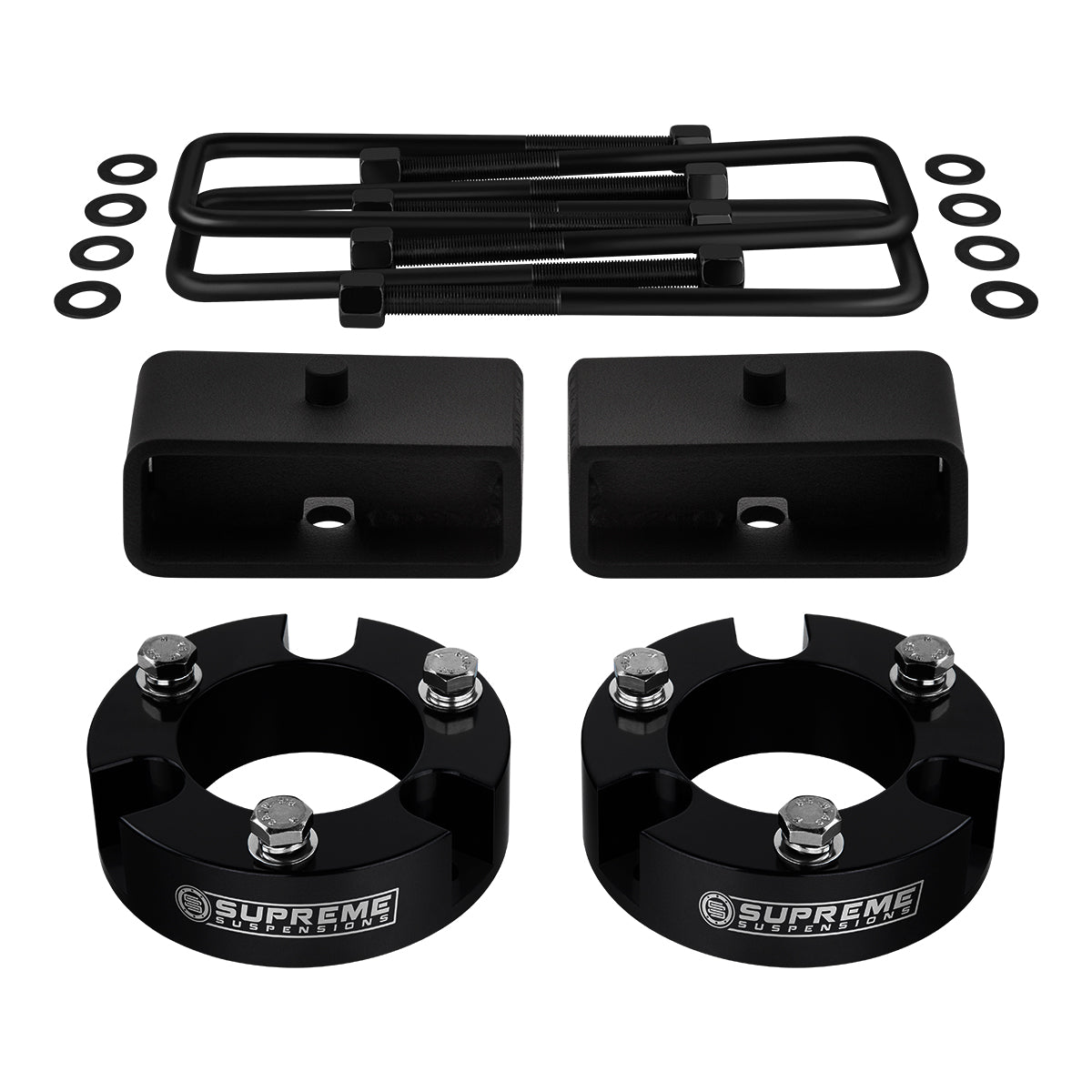 2005-2022 Toyota Tacoma Full Suspension Lift Kit 2WD 4WD / SUPREME'S NEW HD STEEL LIFT BLOCKS! Black Front Lift 2" + Rear Lift 2" with Built-In Taper