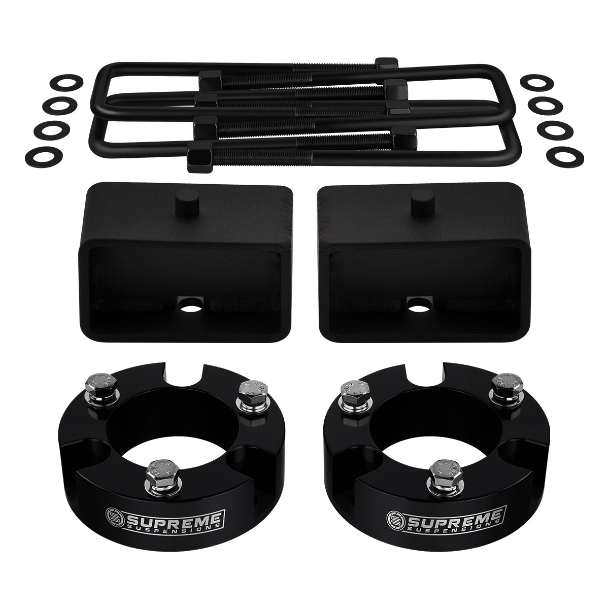 2005-2022 Toyota Tacoma Full Suspension Lift Kit 2WD 4WD / SUPREME'S NEW HD STEEL LIFT BLOCKS! Black Front Lift 3" + Rear Lift 3" with Built-In Taper