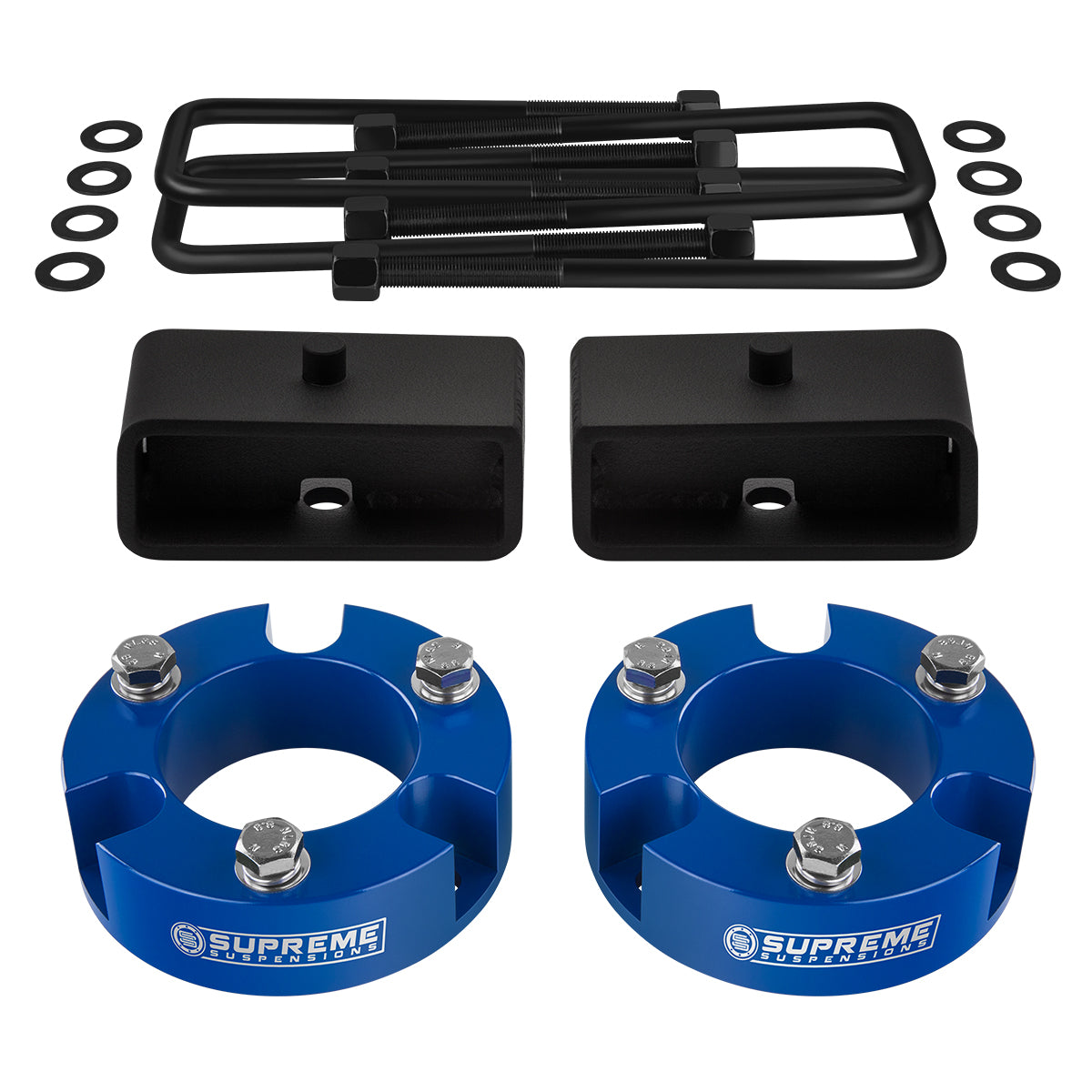 2005-2022 Toyota Tacoma Full Suspension Lift Kit 2WD 4WD / SUPREME'S NEW HD STEEL LIFT BLOCKS! Blue Front Lift 3" + Rear Lift 2" with Built-In Taper