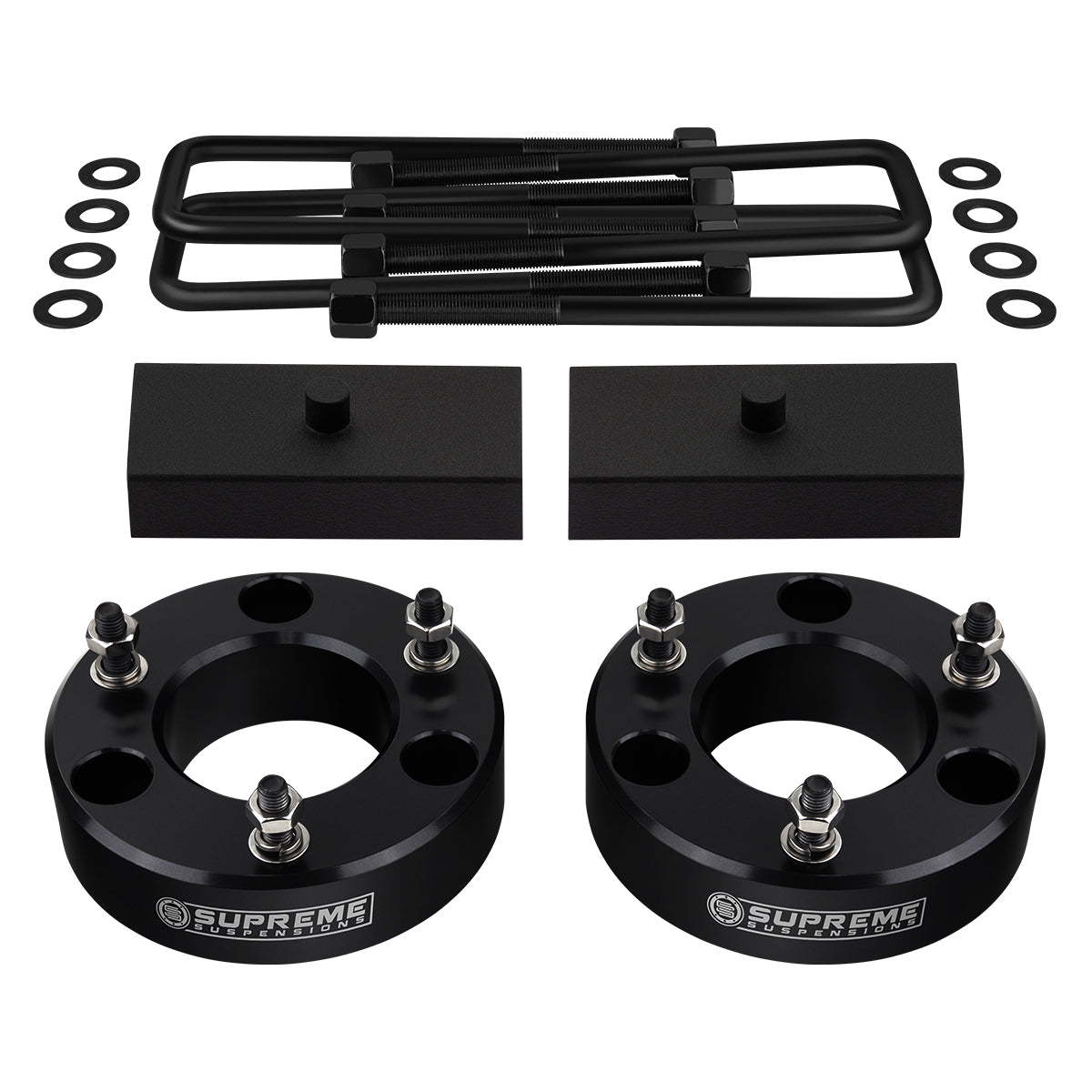 2007-2019 Chevy Silverado 1500 Full Suspension Lift Kit 2WD 4WD / SUPREME'S NEW HD STEEL LIFT BLOCKS! Black Front Lift 2" + Rear Lift 1"