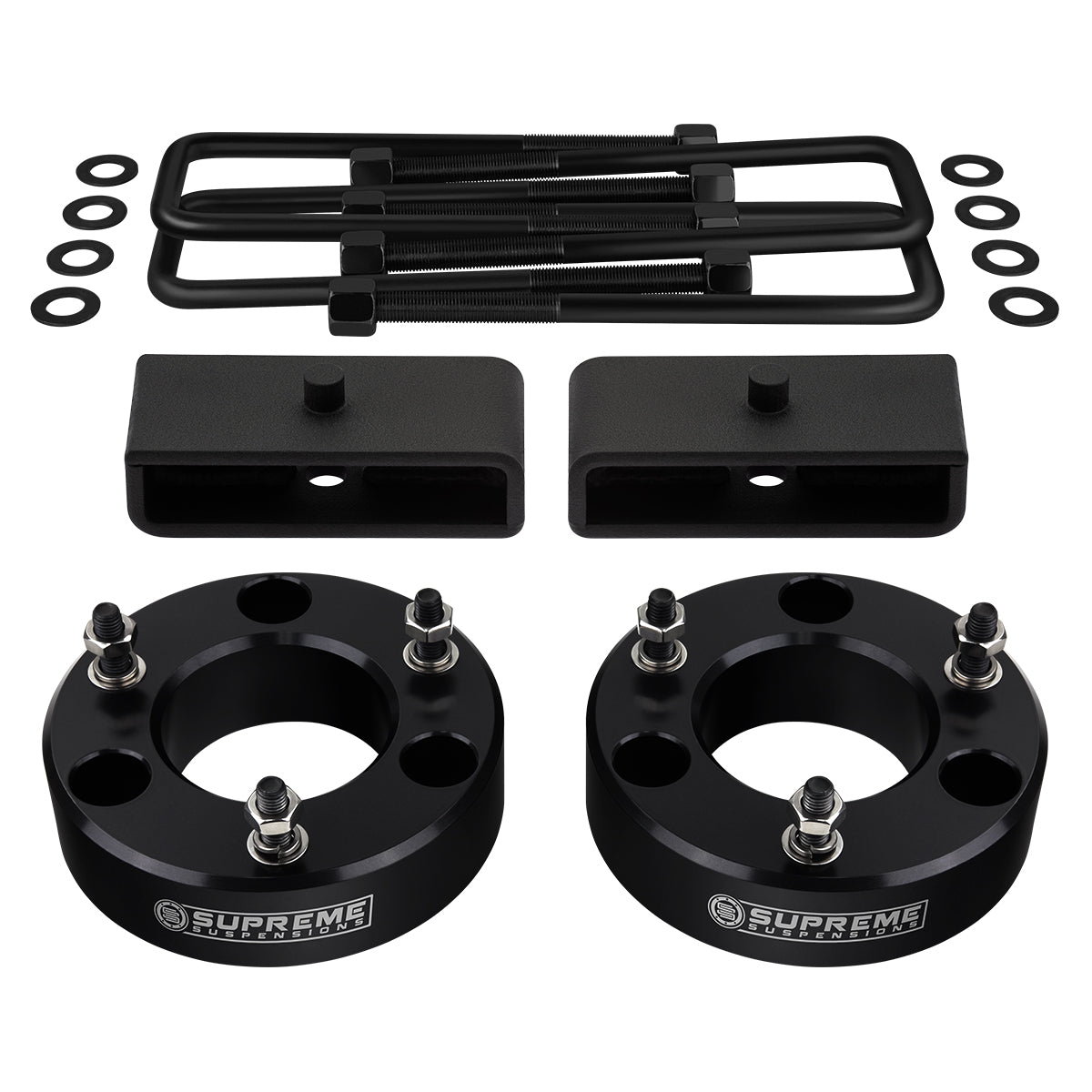 2007-2019 Chevy Silverado 1500 Full Suspension Lift Kit 2WD 4WD / SUPREME'S NEW HD STEEL LIFT BLOCKS! Black Front Lift 2" + Rear Lift 1.5"