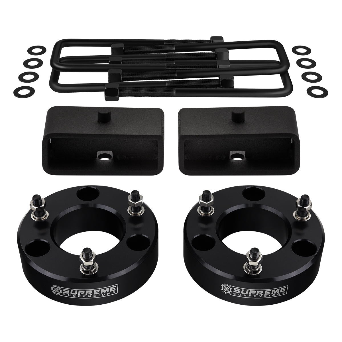 2007-2019 Chevy Silverado 1500 Full Suspension Lift Kit 2WD 4WD / SUPREME'S NEW HD STEEL LIFT BLOCKS! Black Front Lift 2" + Rear Lift 2" with Built-In Taper