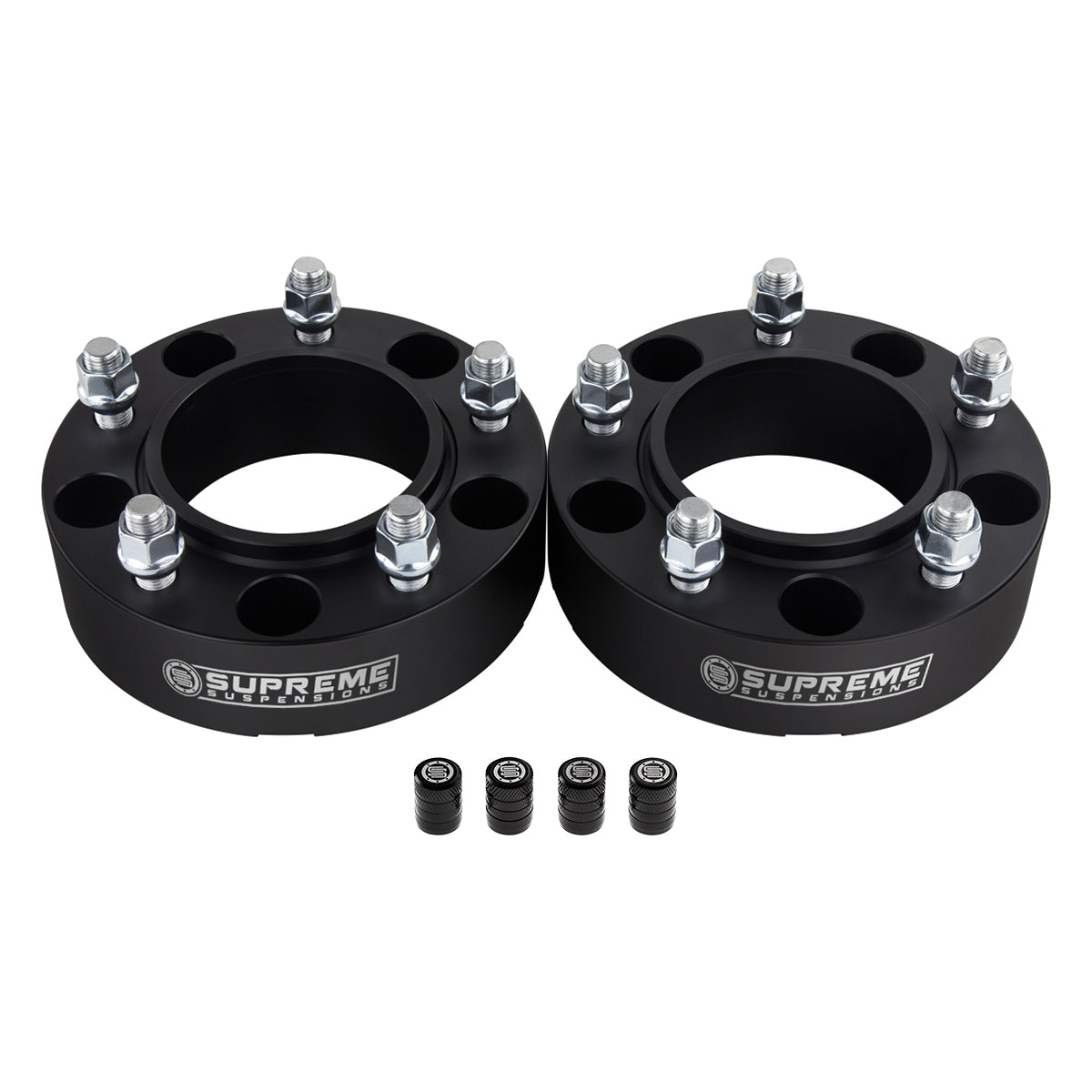 Hub Centric Wheel Spacers Toyota TUNDRA / TACOMA / SEQUOIA / LEXUS 5x150mm M14x1.5 + Tire Valve Caps 1.5" Black 2pc