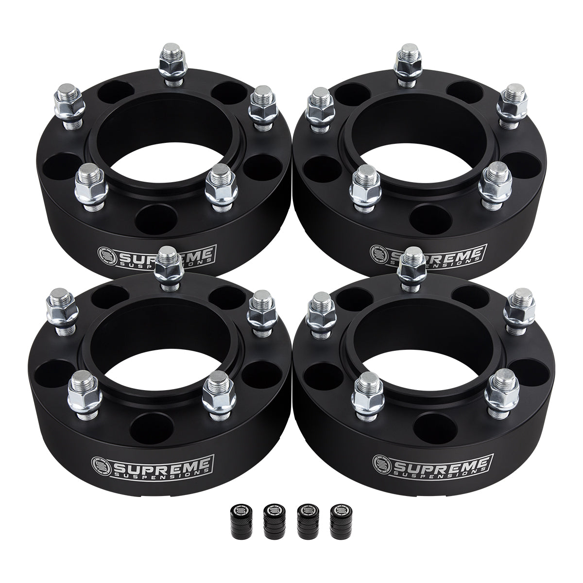 Hub Centric Wheel Spacers Toyota TUNDRA / TACOMA / SEQUOIA / LEXUS 5x150mm M14x1.5 + Tire Valve Caps 1.5" Black 4pc