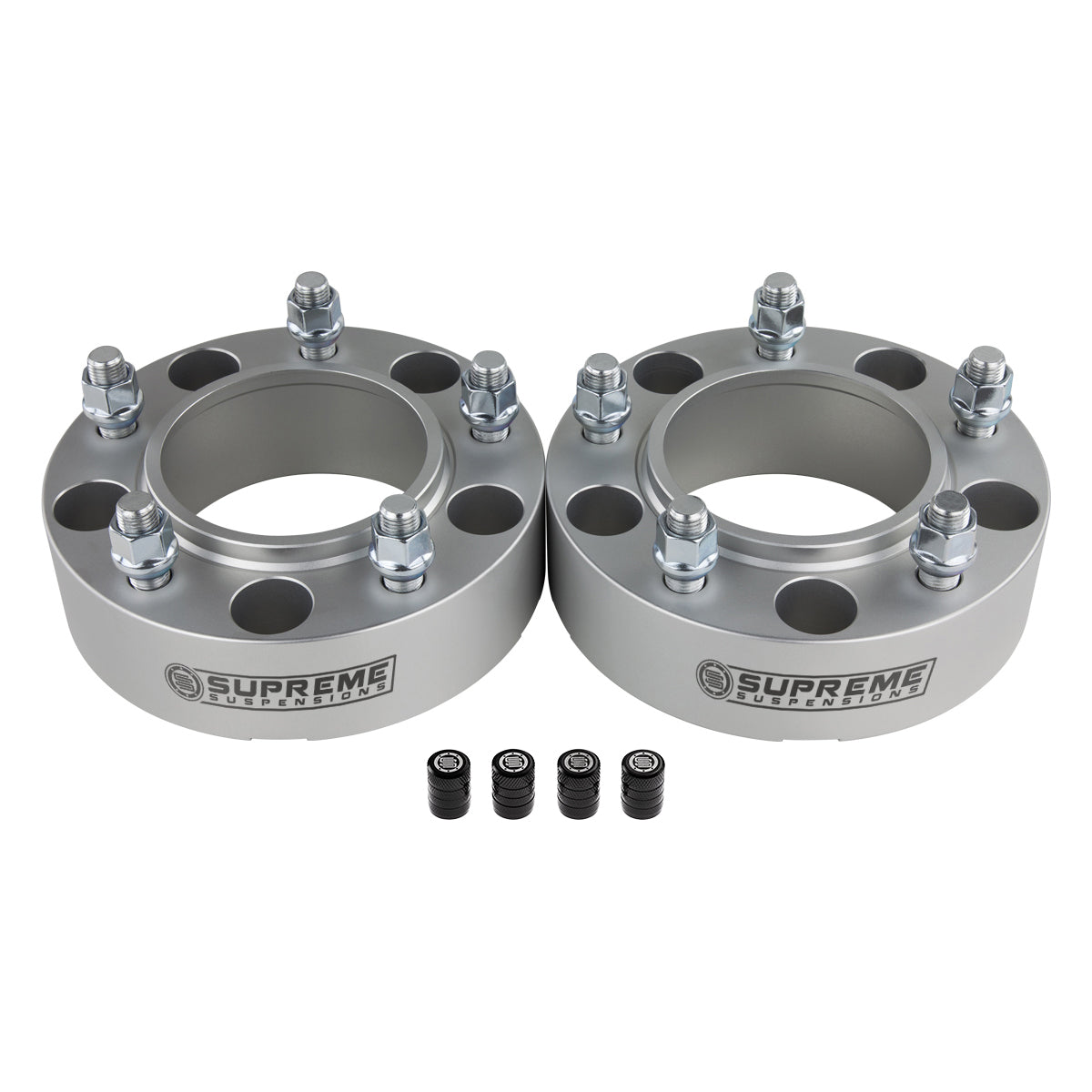 Hub Centric Wheel Spacers Toyota TUNDRA / TACOMA / SEQUOIA / LEXUS 5x150mm M14x1.5 + Tire Valve Caps 1.5" Silver 2pc