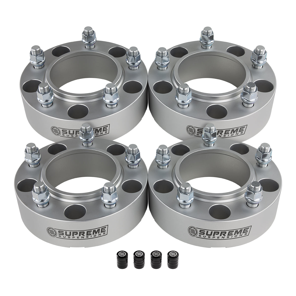 Hub Centric Wheel Spacers Toyota TUNDRA / TACOMA / SEQUOIA / LEXUS 5x150mm M14x1.5 + Tire Valve Caps 1.5" Silver 4pc