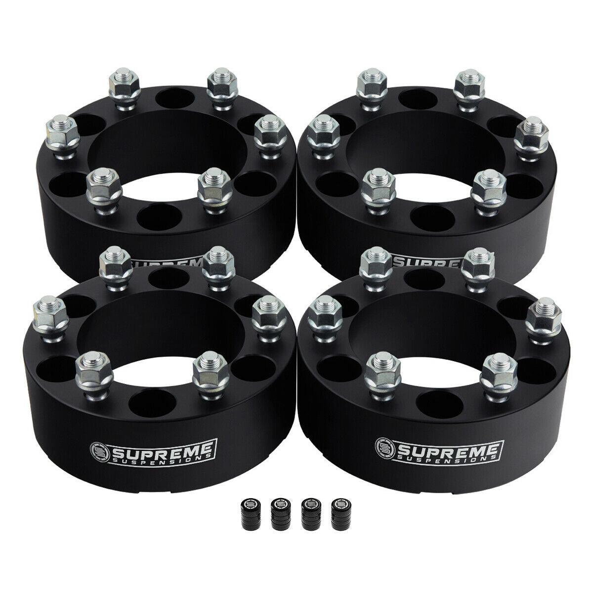 Wheel Spacers NISSAN Armada / Titan with 6x5.5" BP / M12x1.25 Studs / Tire Valve Caps 1.5" Black 4pc