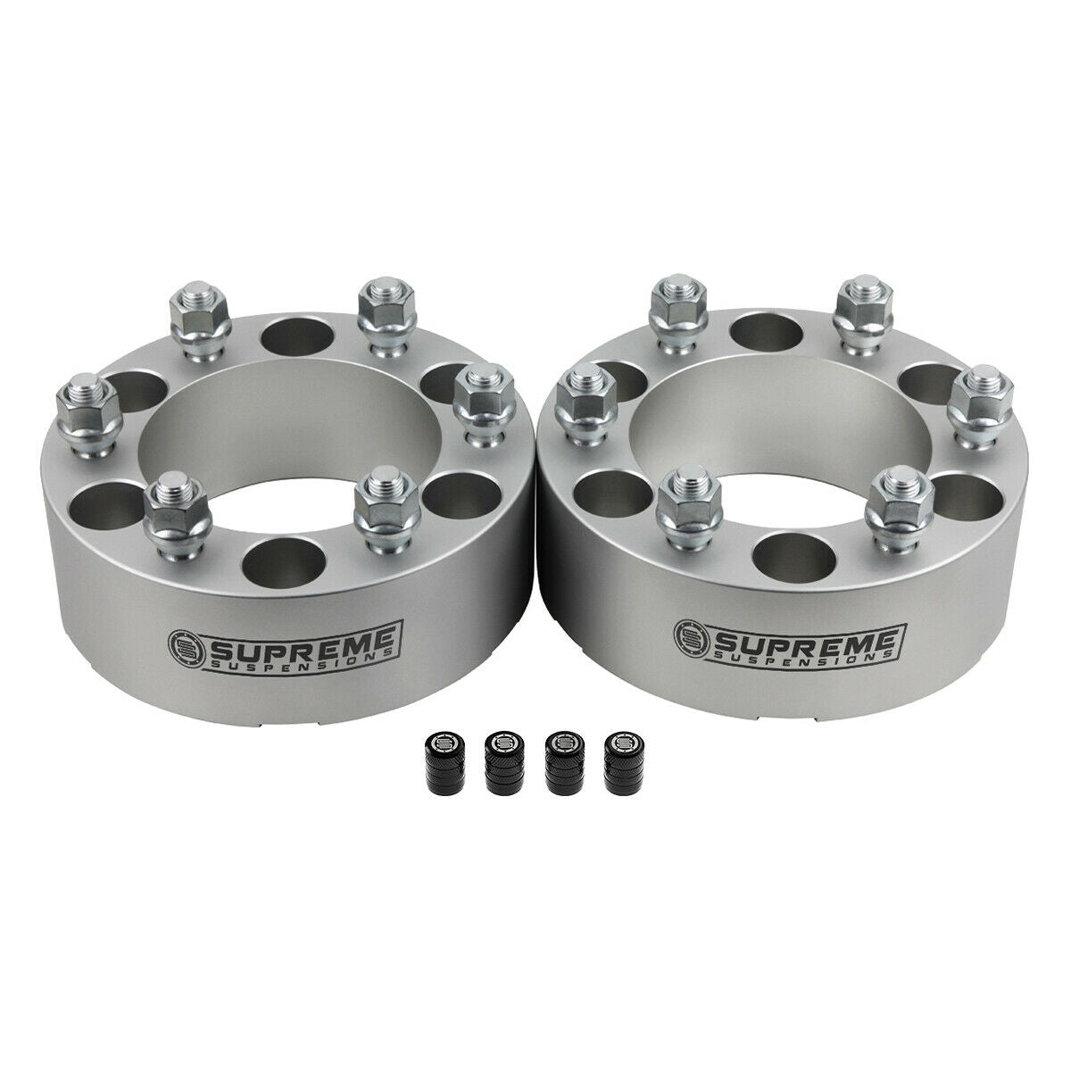 Wheel Spacers NISSAN Armada / Titan with 6x5.5" BP / M12x1.25 Studs / Tire Valve Caps 1.5" Silver 2pc