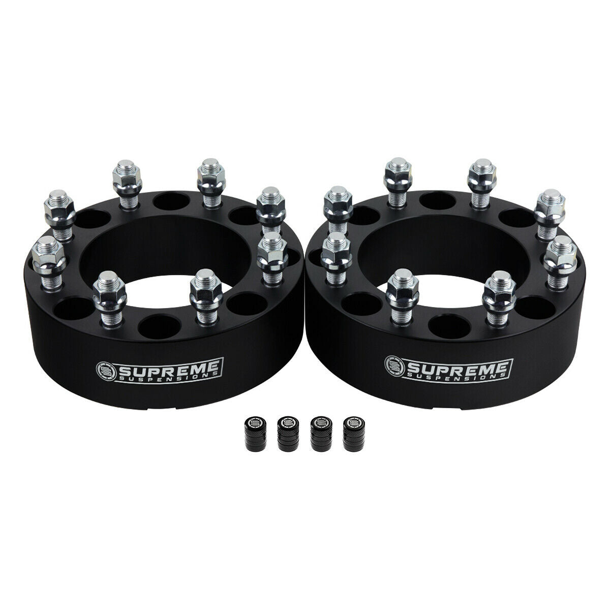 Wheel Spacers for Chevy Silverado 2500 3500 HD 8x180mm / Stud Size: M14x1.5 + Valve Caps 2" Black 2pc