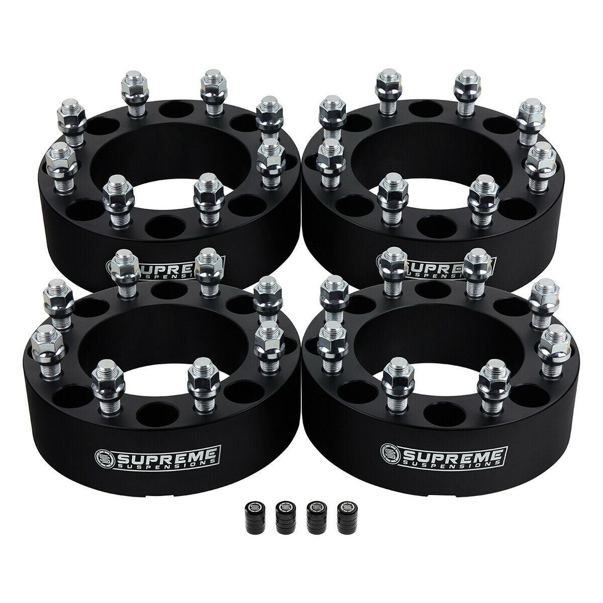 Wheel Spacers for Chevy Silverado 2500 3500 HD 8x180mm / Stud Size: M14x1.5 + Valve Caps 2" Black 4pc