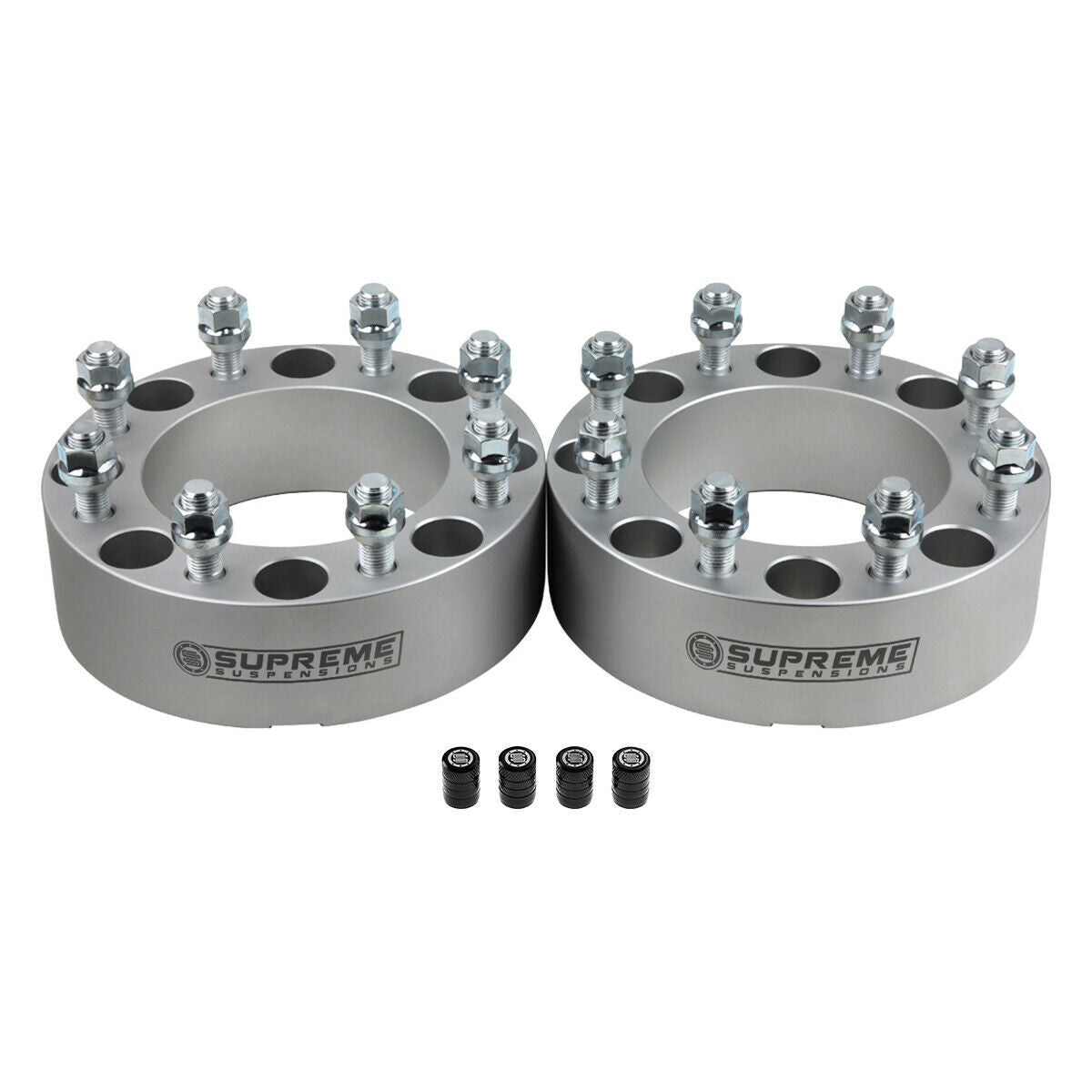 Wheel Spacers for Chevy Silverado 2500 3500 HD 8x180mm / Stud Size: M14x1.5 + Valve Caps 2" Silver 2pc