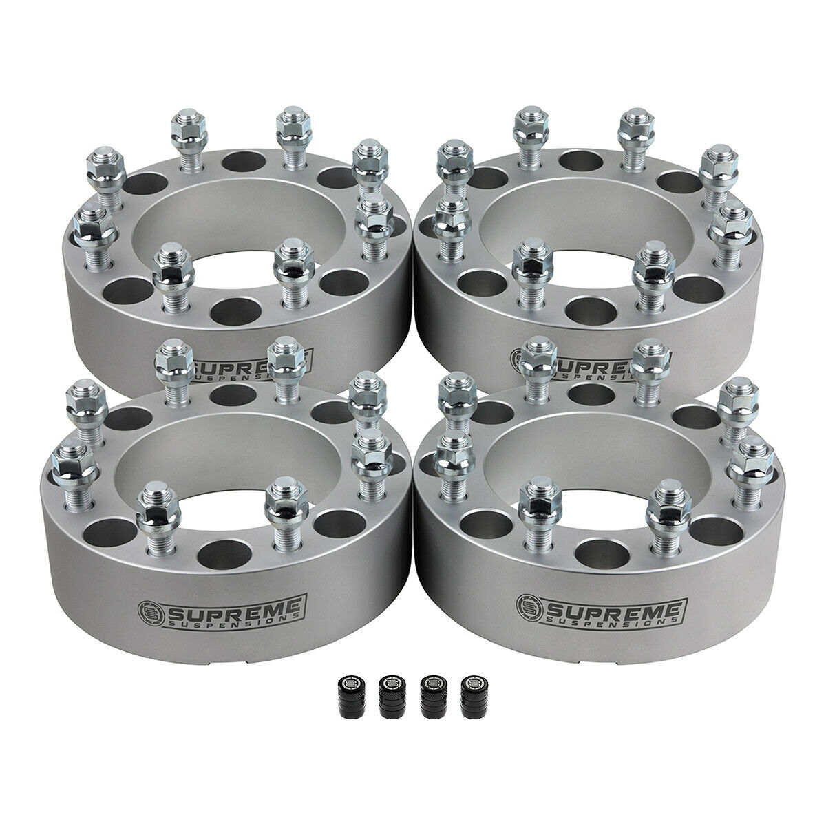 Wheel Spacers for Chevy Silverado 2500 3500 HD 8x180mm / Stud Size: M14x1.5 + Valve Caps 2" Silver 4pc