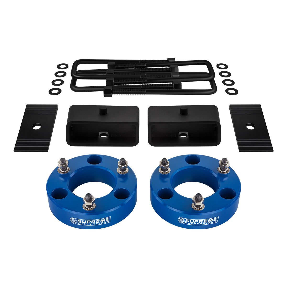 2007-2019 Chevy Silverado 1500 Full Suspension Lift Kit 2WD 4WD / NEW HD STEEL BLOCKS + SHIMS Blue Front Lift 3" + Rear Lift 2" with Built-In Taper