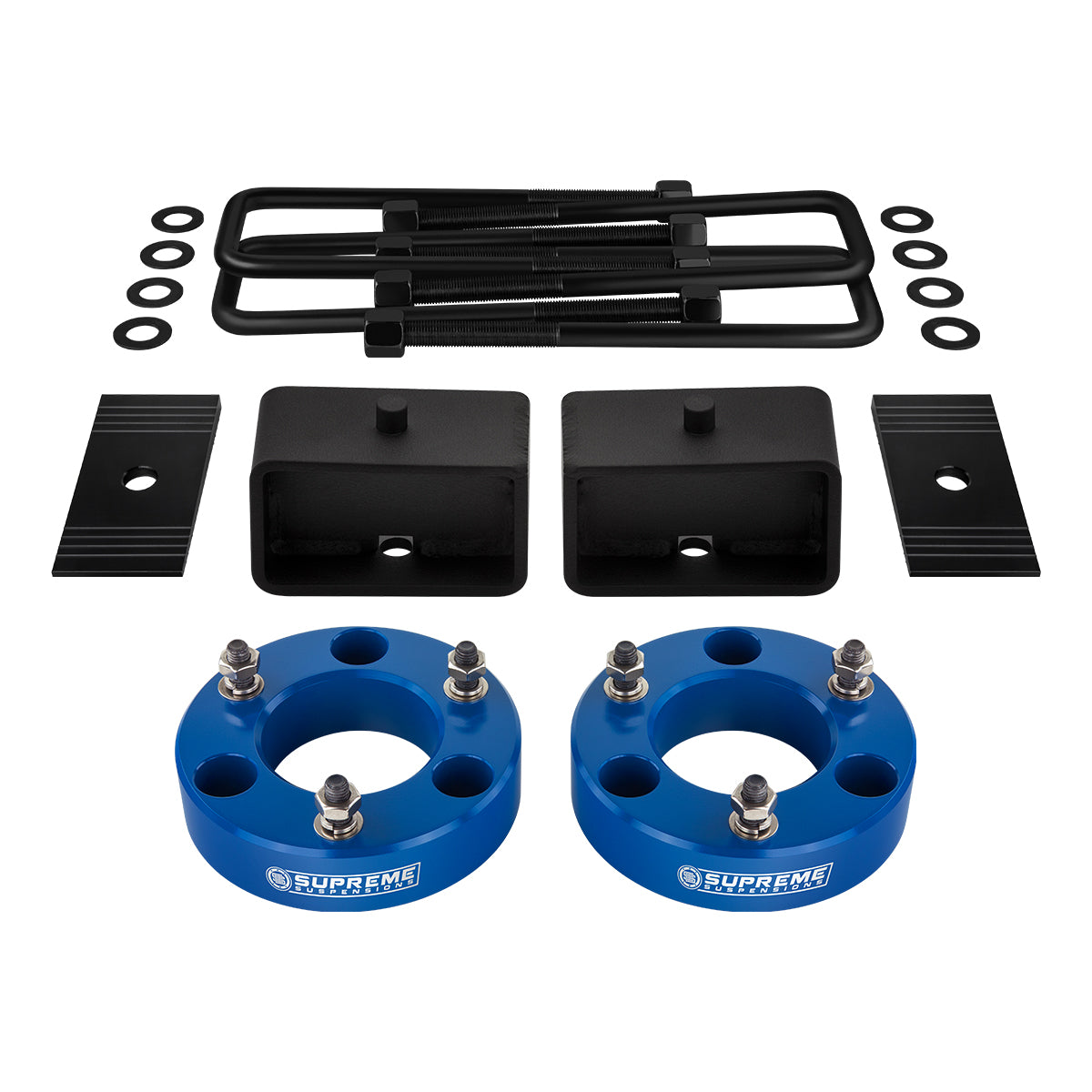 2007-2019 Chevy Silverado 1500 Full Suspension Lift Kit 2WD 4WD / NEW HD STEEL BLOCKS + SHIMS Blue Front Lift 3" + Rear Lift 3" with Built-In Taper