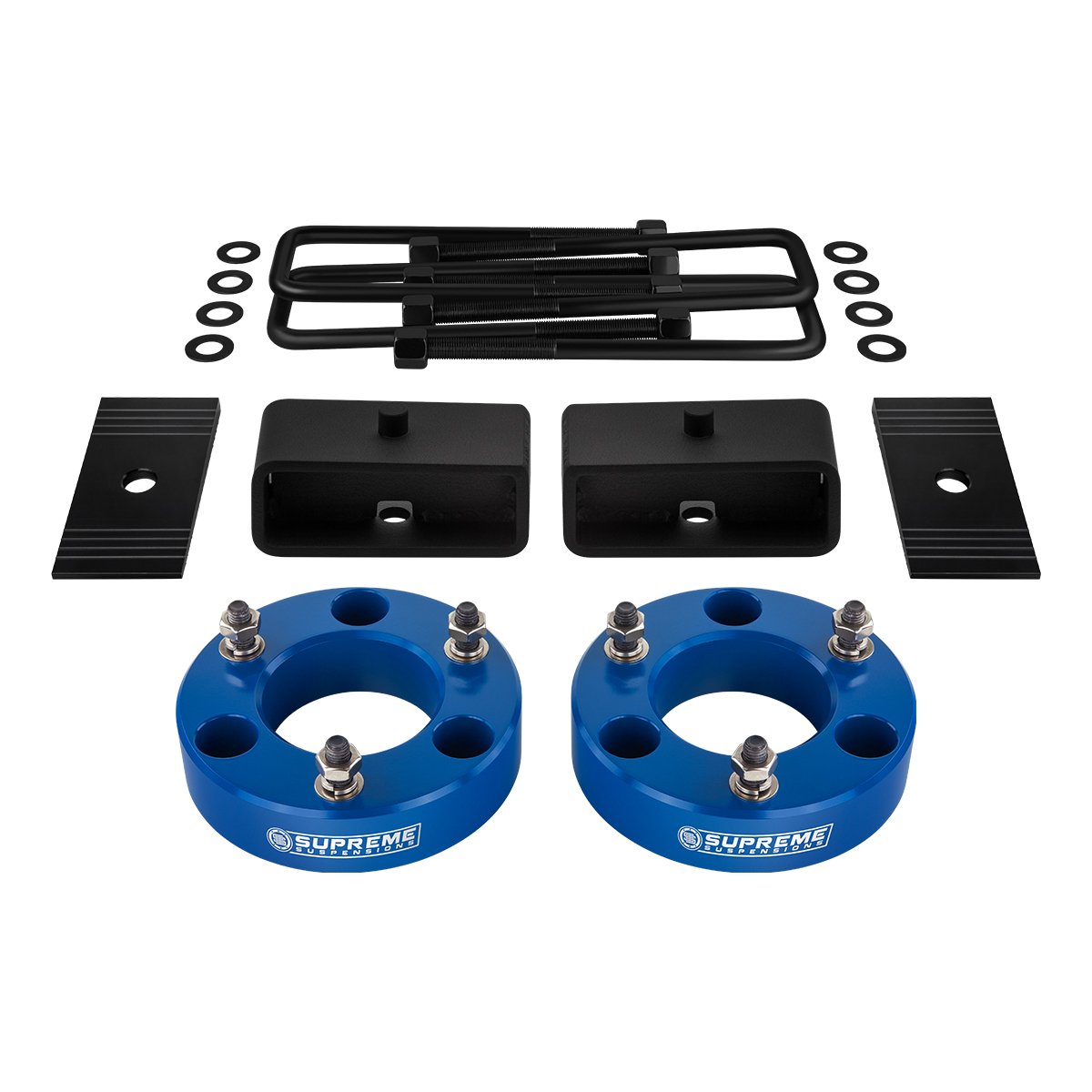 2007-2019 GMC Sierra 1500 Full Suspension Lift Kit 2WD 4WD / NEW HD STEEL BLOCKS + SHIMS Blue Front Lift 3" + Rear Lift 2" with Built-In Taper