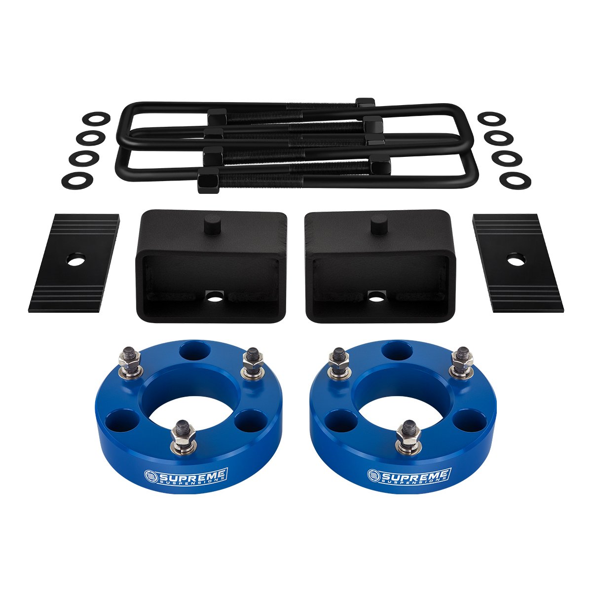 2007-2019 GMC Sierra 1500 Full Suspension Lift Kit 2WD 4WD / NEW HD STEEL BLOCKS + SHIMS Blue Front Lift 3" + Rear Lift 3" with Built-In Taper