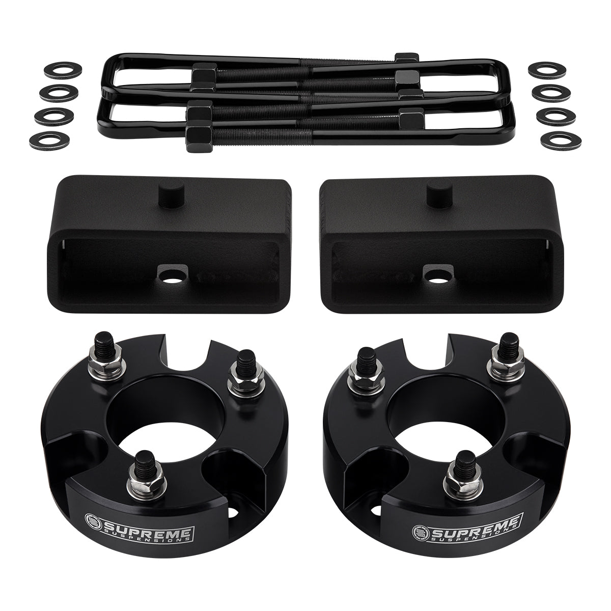 Full Front + Rear Lift Leveling Kit + Flat U-Bolts 2005-2022 Nissan Frontier Front Lift 3" + Rear Lift 2" with Build-In Taper