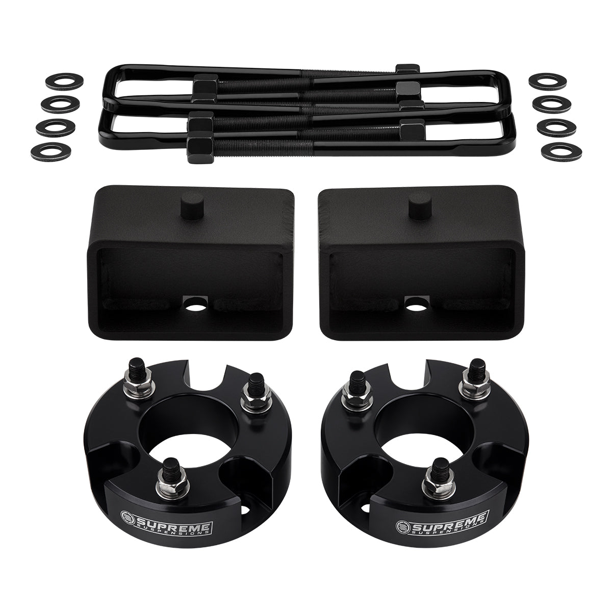 Full Front + Rear Lift Leveling Kit + Flat U-Bolts 2005-2022 Nissan Frontier Front Lift 3" + Rear Lift 3" with Build-In Taper