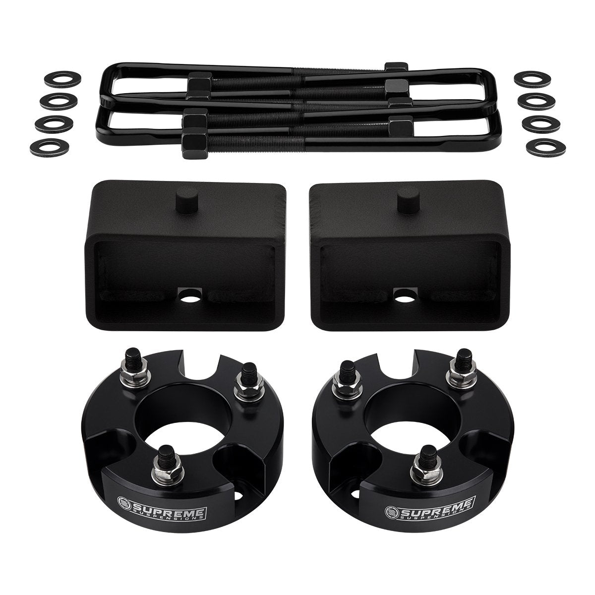 Full Front + Rear Lift Leveling Kit + Flat U-Bolts 2009 - 2012 SUZUKI EQUATOR 2WD 4WD Front Lift 3" + Rear Lift 3" with Build-In Taper