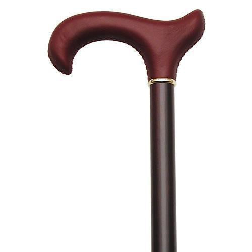 Genuine Leather Burgundy Handle Cane