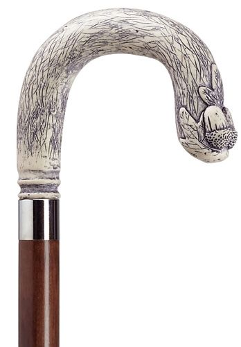 Acorn Crook with Walnut Shaft in Antique Scrimshaw