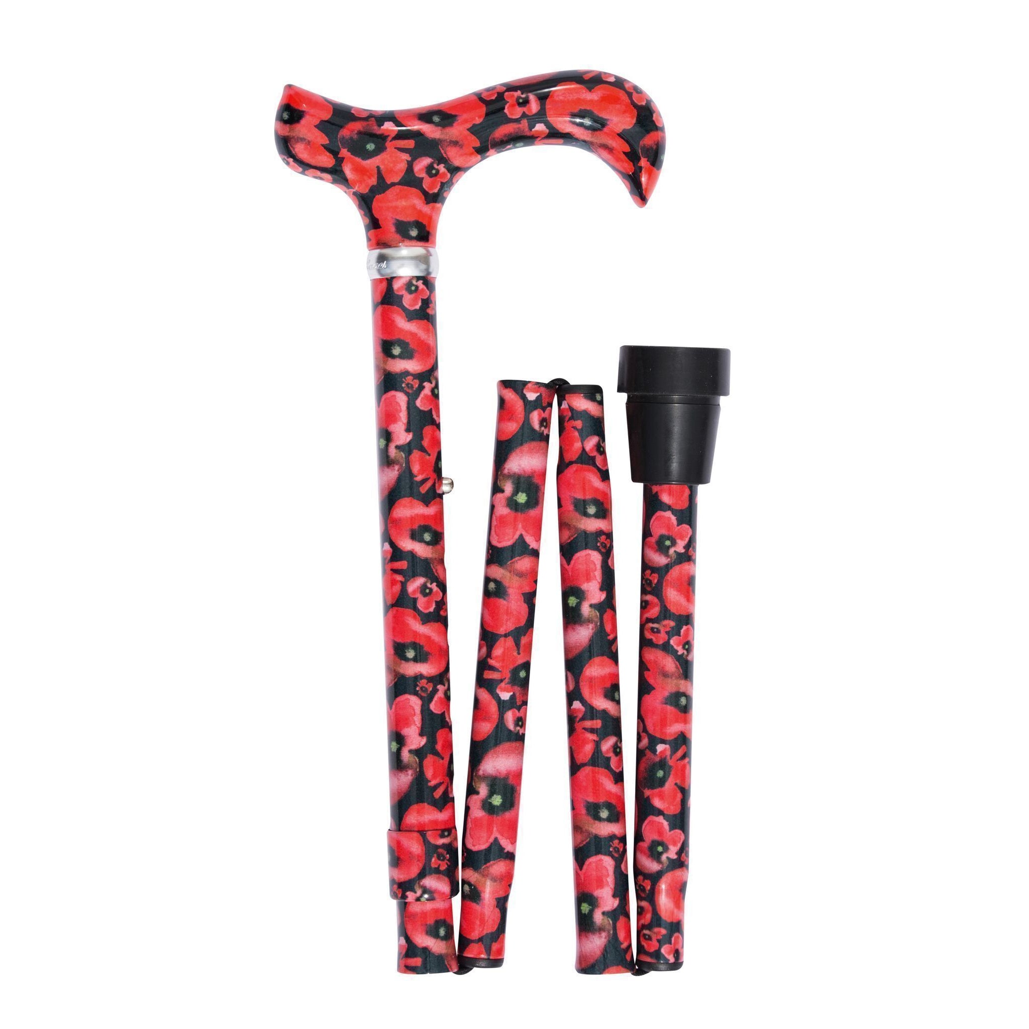 Classic Folding Cane British Wildflowers with Poppies