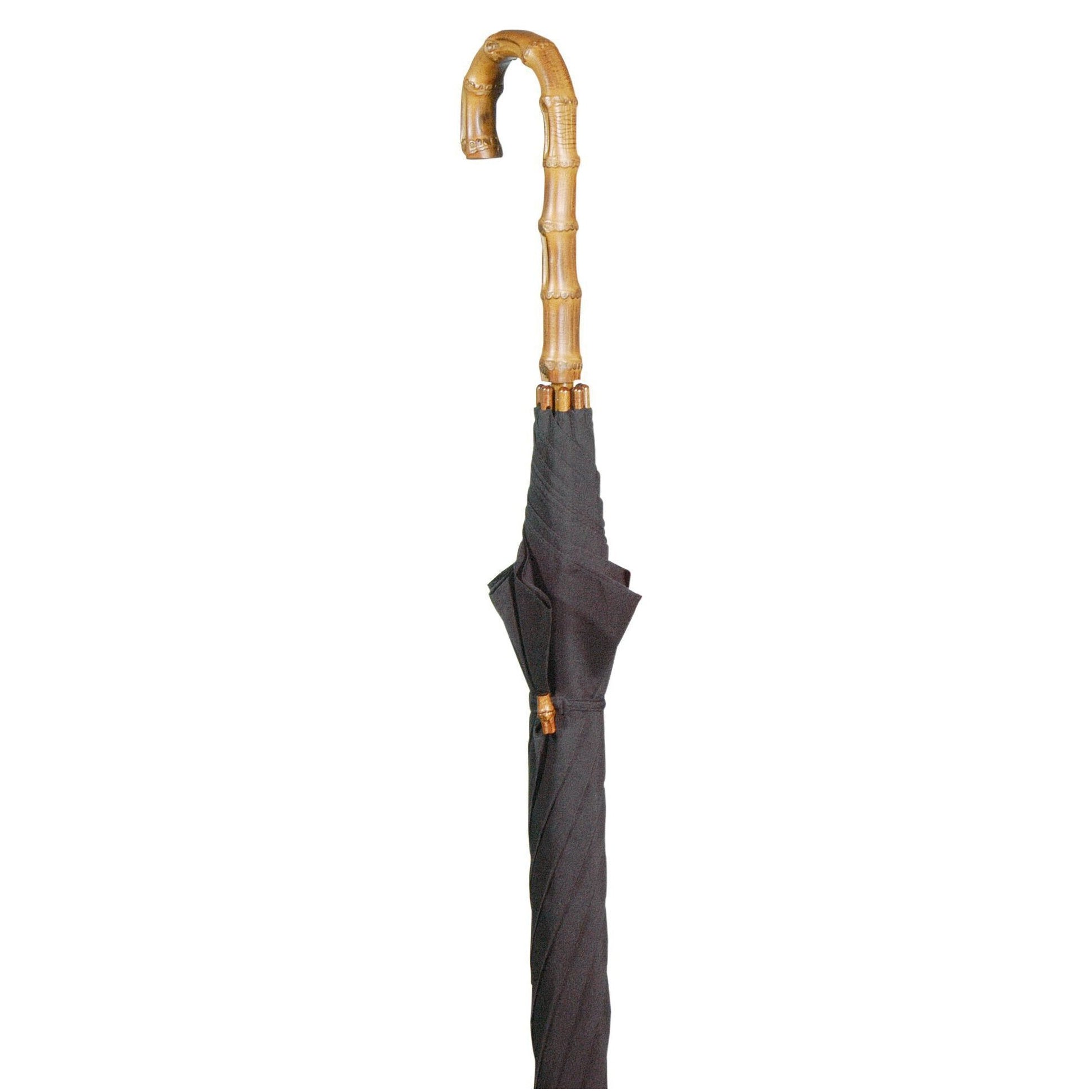 Bamboo Crook Handle Umbrella Walking Stick in Black