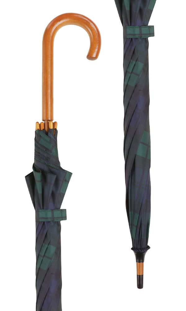 Stylish gentlemen's Green/Black Tartan with Wooden Crook Handle