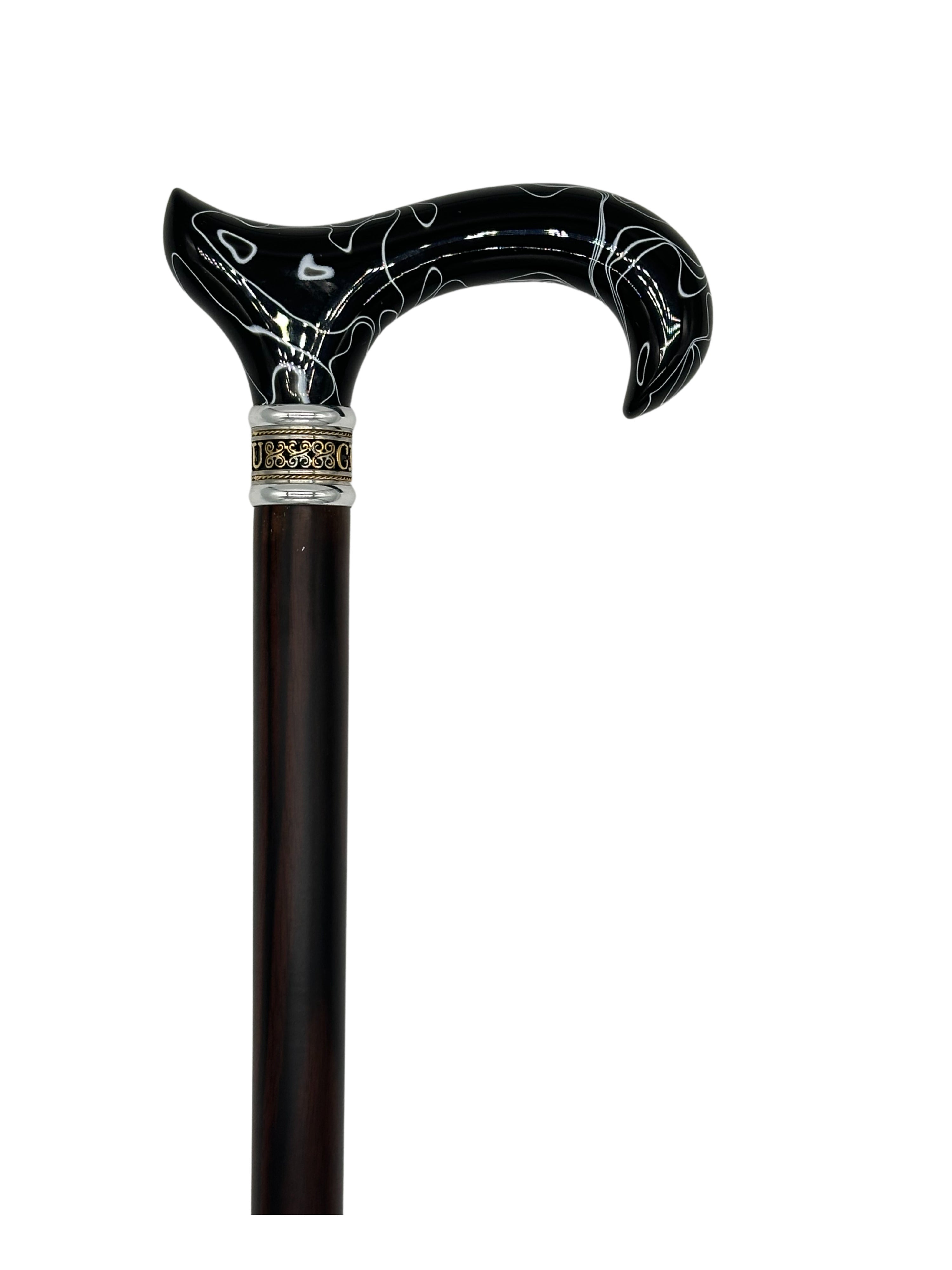 Classy Canes Swirl Handle on Ebony Wood Shaft with Gentlemen's Collar