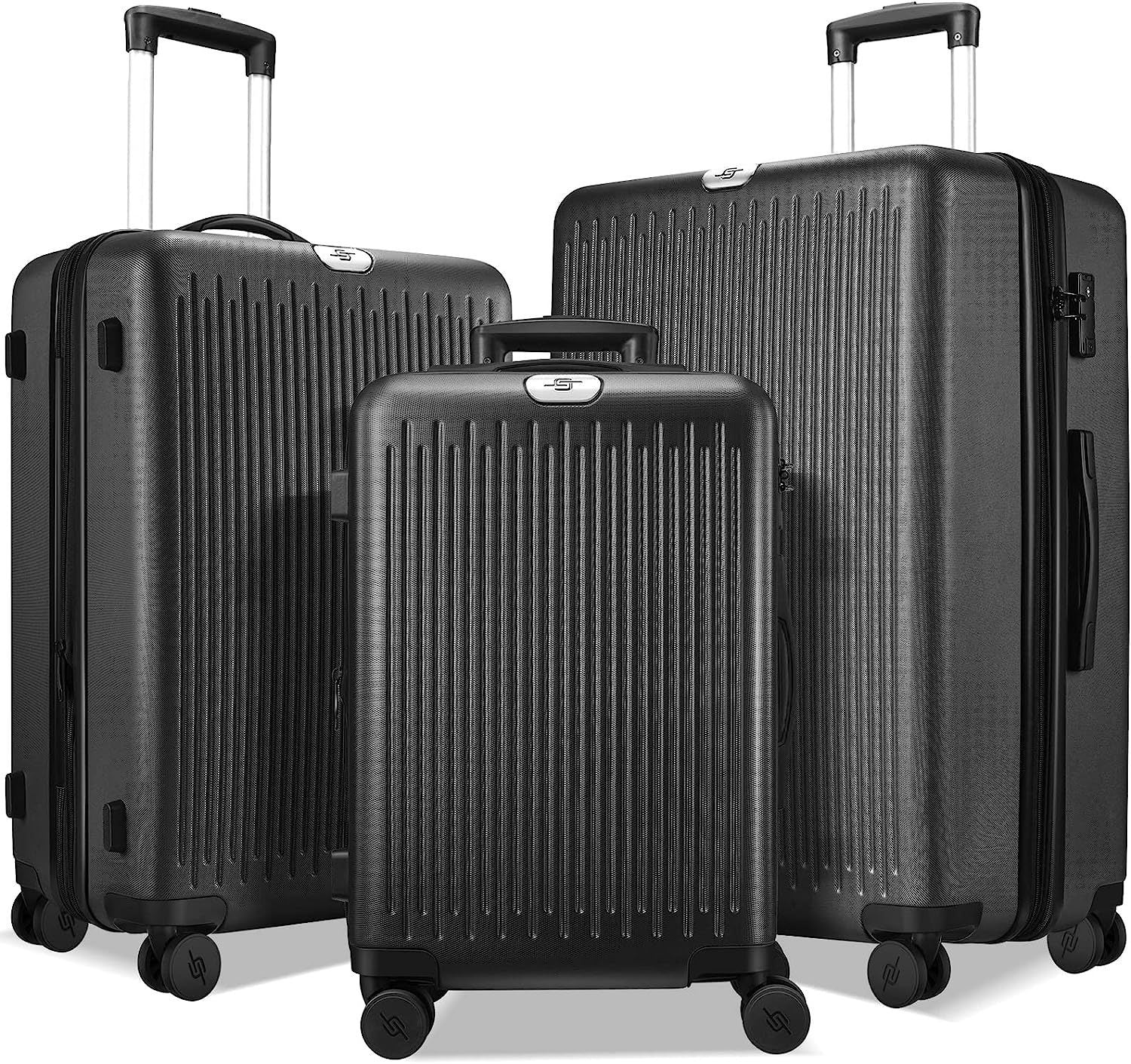 3 Piece Luggage Sets Expandable, Hardshell Travel Suitcase with Double Spinner Wheels and TSA Lock, (Black)