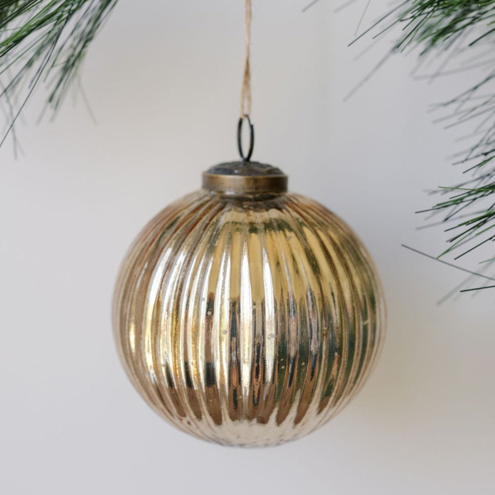 4" Mercury Ribbed Glass Antique Gold Ornament