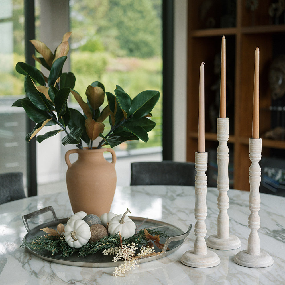 Tapered Candle Holder, White Wood