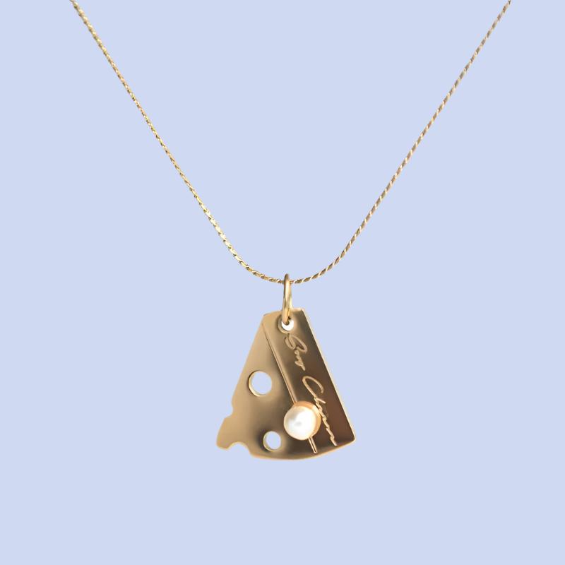 Gold Cheese Pendant Necklace