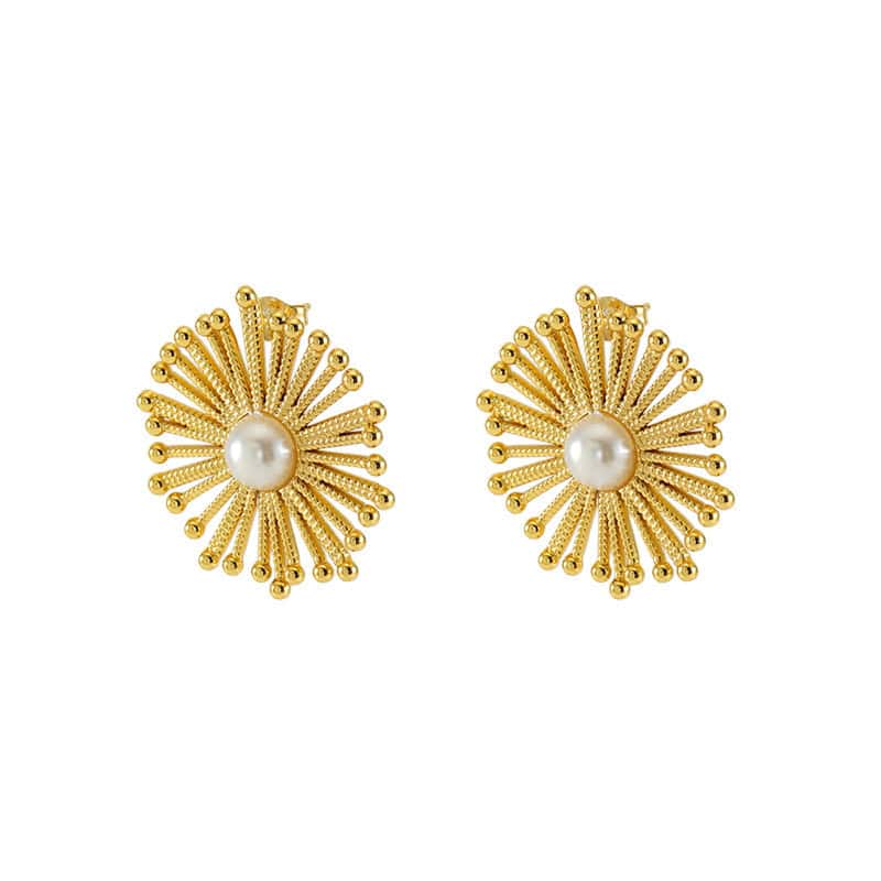 Gold Pearl Flower Earrings