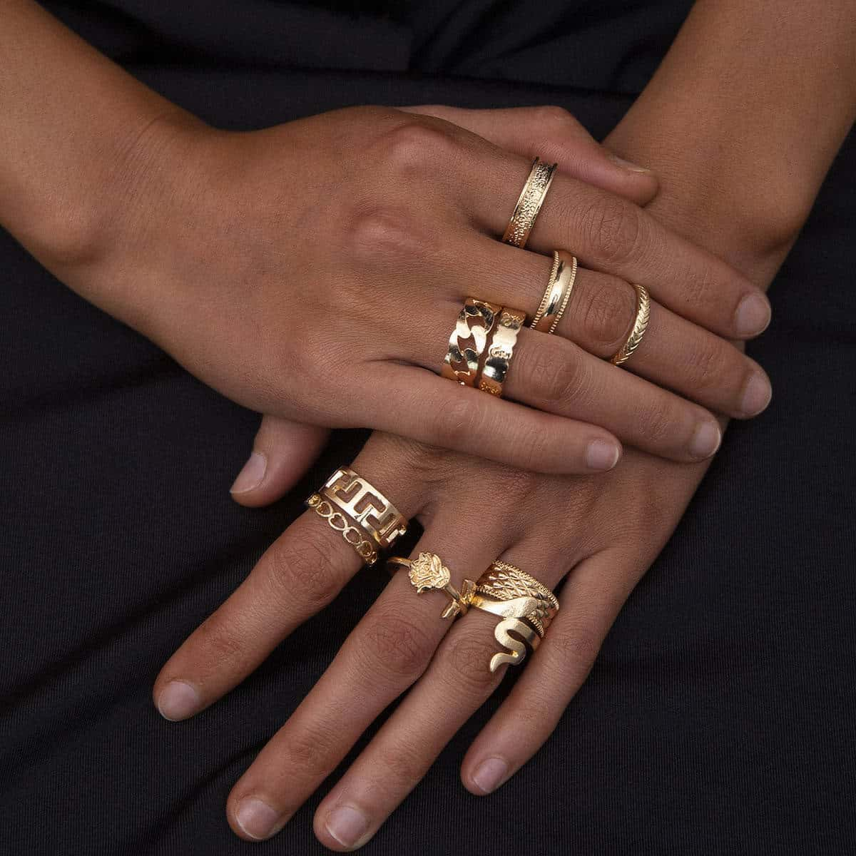 Punk Geometric Snake Ring Stack