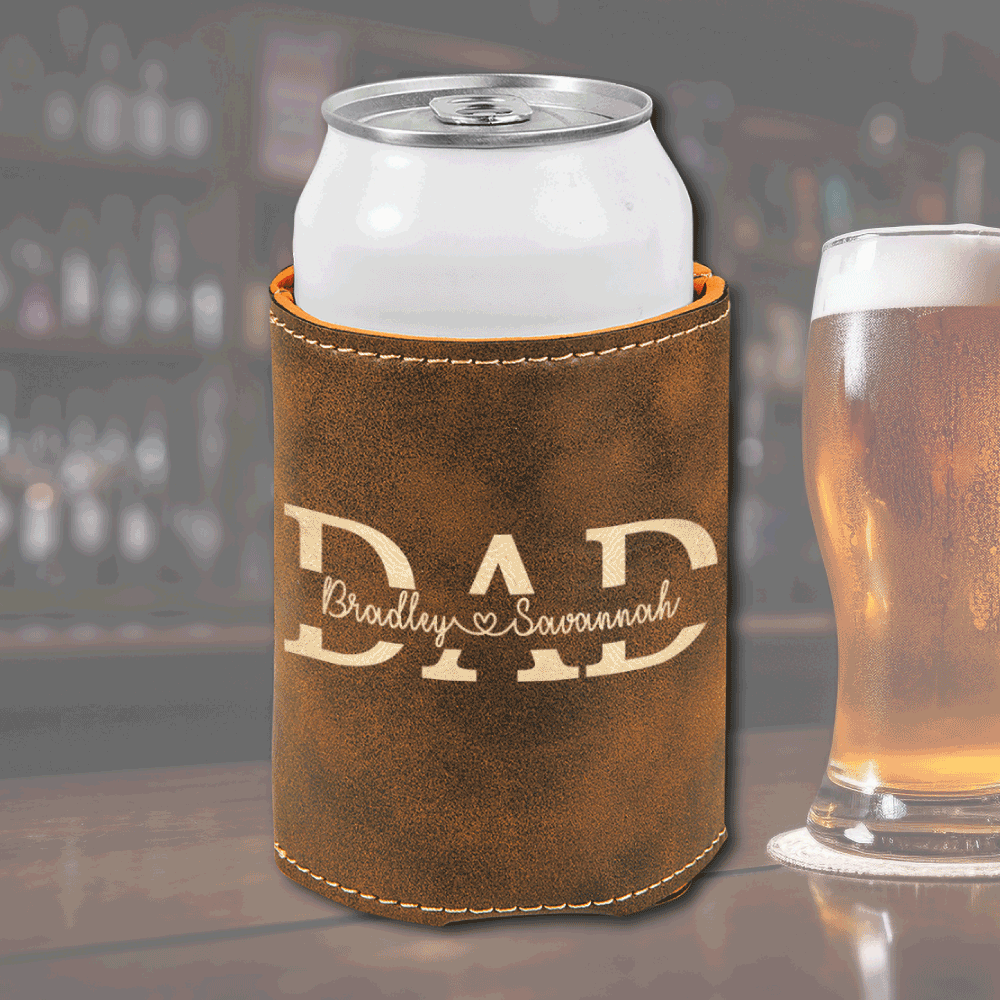 Premium Leather Koozie - Dad Split Name