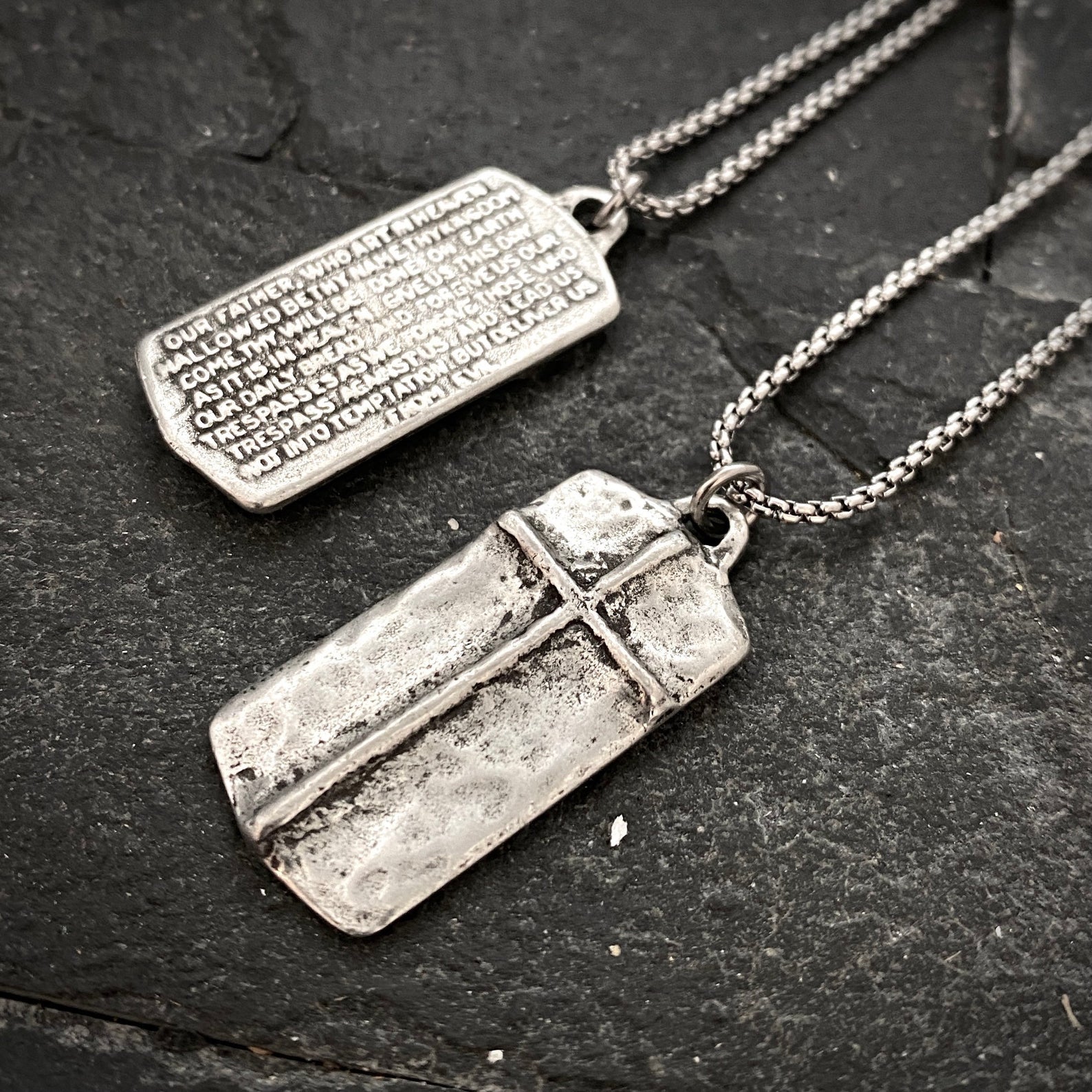 The Lord's Prayer Necklace, Men's Pendant with Cross and Stainless Steel Necklace, Unisex Jewelry Gift, Faith, ST-036