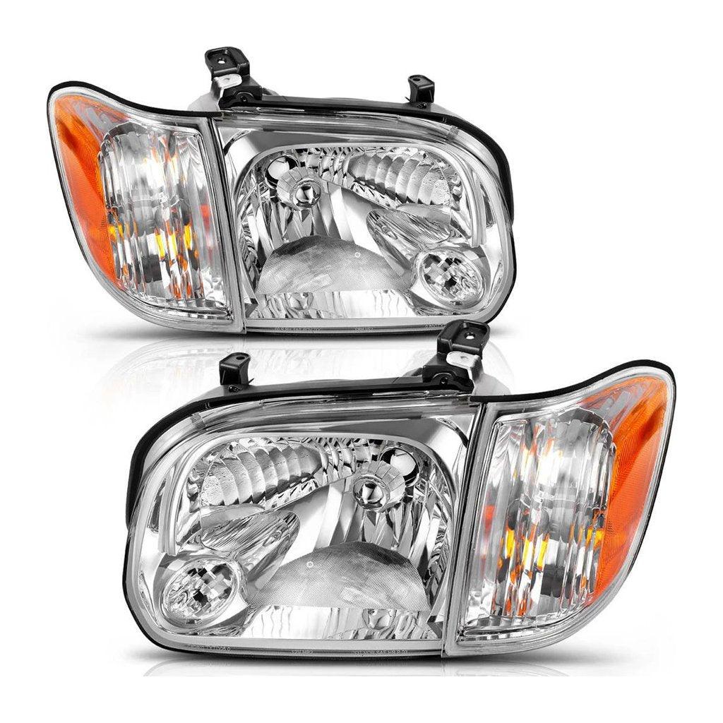 YITAMOTOR Chrome Headlights for 2005 2006 Toyota Tundra / 05-07 Sequoia Headlamps Left + Right