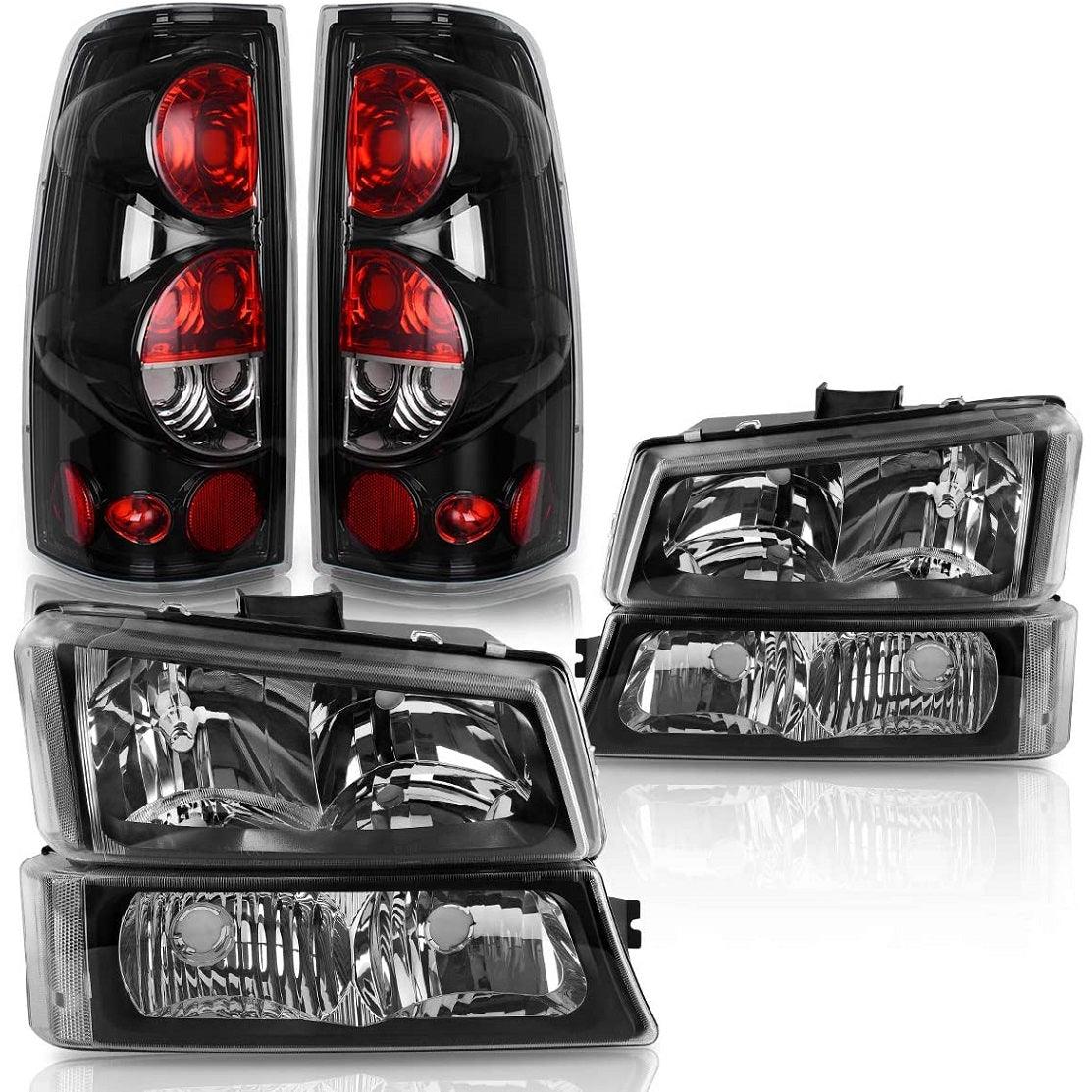 YITAMOTOR Headlight Assembly+Taillights Combo For 2003-2006 Chevy Silverado 1500 2500HD / 04-06 3500 Silverado / 2007 Silverado Classic Black Housing Headlight Clear Lens Taillight