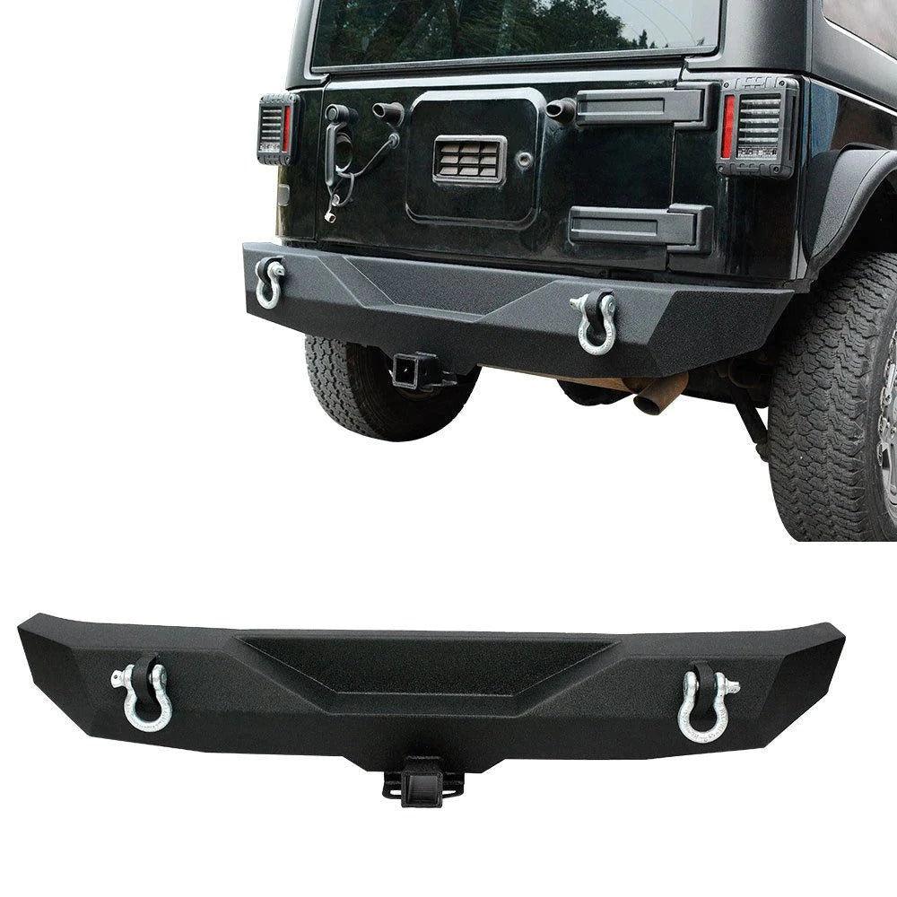 YITAMOTOR Rock Crawler Rear Bumper For 07-18 Jeep Wrangler JK Unlimited with D-Ring, 2" Hitch Receiver, Textured Black