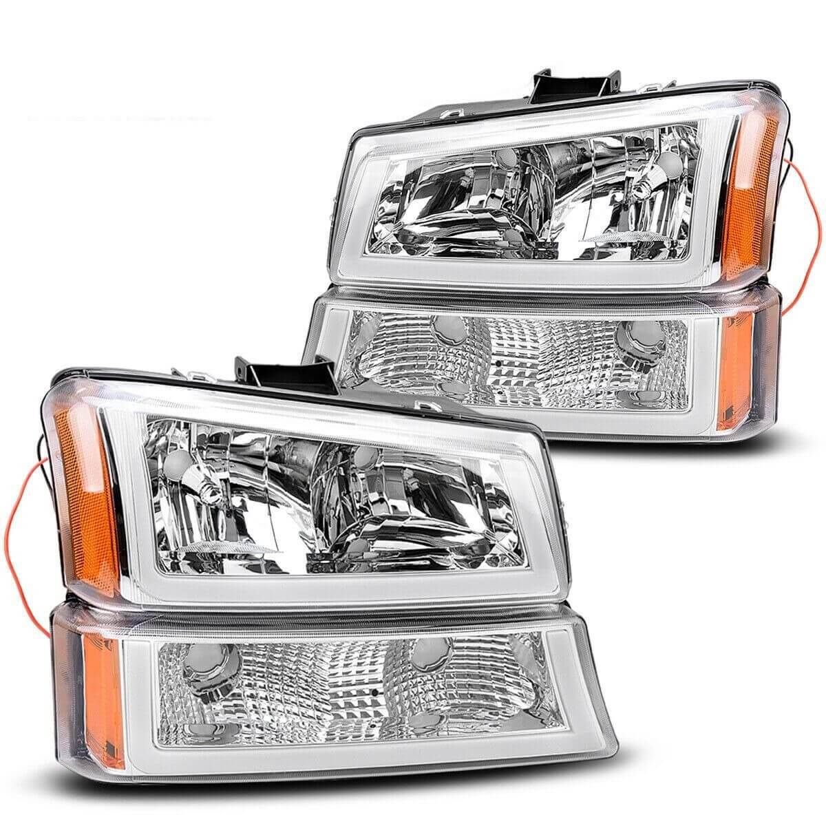 YITAMOTOR 03-06 DRL Chevy Silverado Avalanche Chrome Housing Headlight Assembly