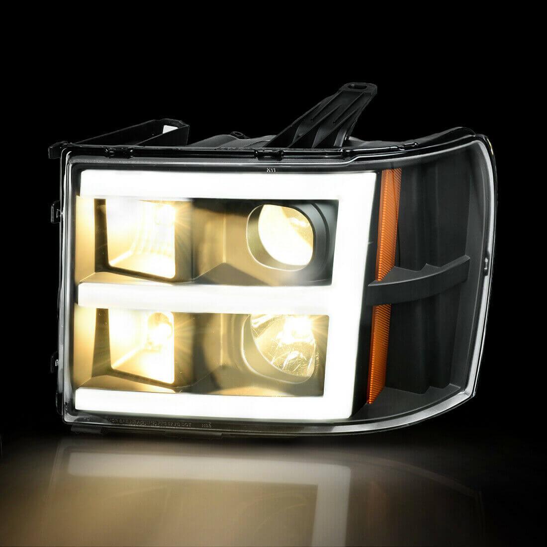 YITAMOTOR LED Projector Headlights for 2007-2013 GMC Sierra 1500/2007-2014 GMC Sierra 2500HD 3500HD Amber Reflector