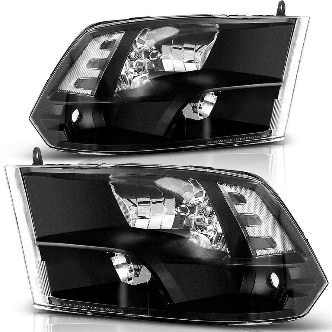 YITAMOTOR Headlight Assembly For 2009-2018 Dodge Ram 1500 Black Quad Model Headlights Lamps Left+Right