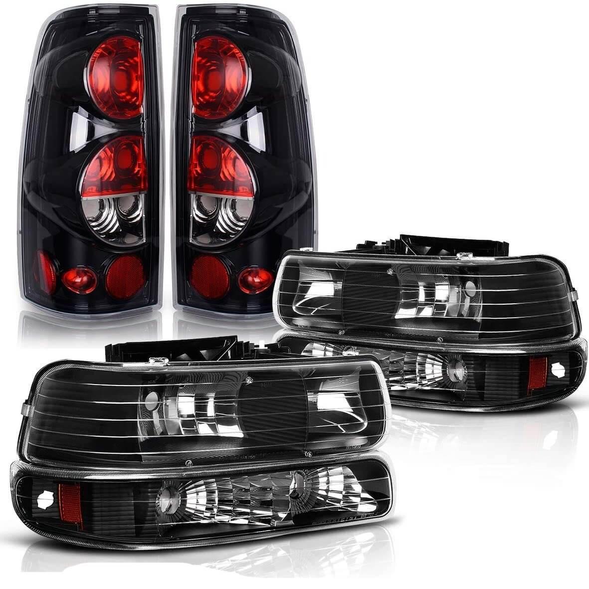 YITAMOTOR Headlights + Tali Lights Set for 1999-2002 Silverado Bumper Lamp Headlamps