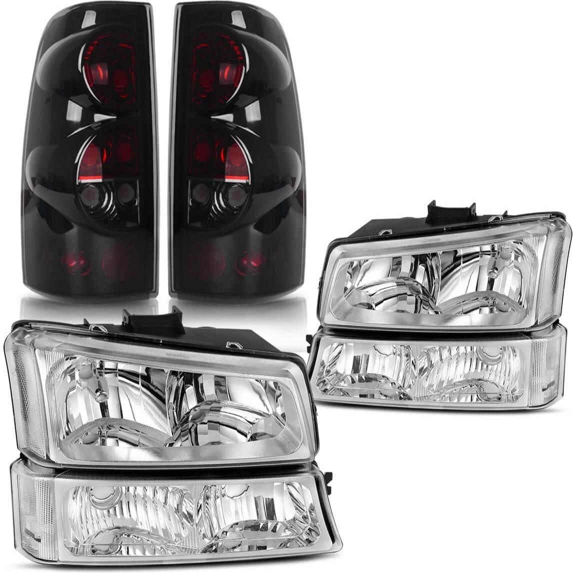 YITAMOTOR 2003-2006 Chevy Silverado 1500 2500 3500 Chrome Headlights + SMOKE Tail Light Set