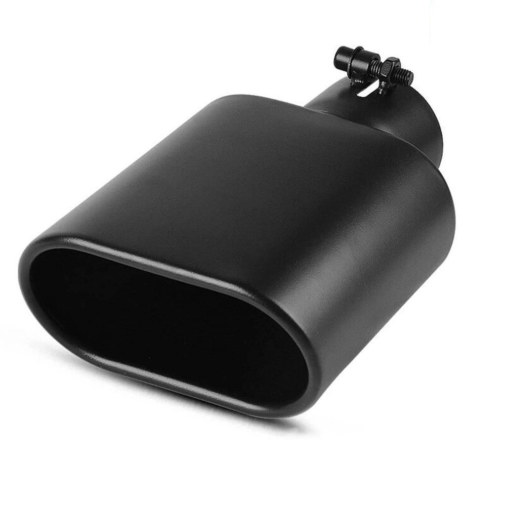 YITAMOTOR 2.5'' Inlet 5.5''x3'' Outlet 9'' Long Bolt on Oval Black Stainless Steel Exhaust Tip