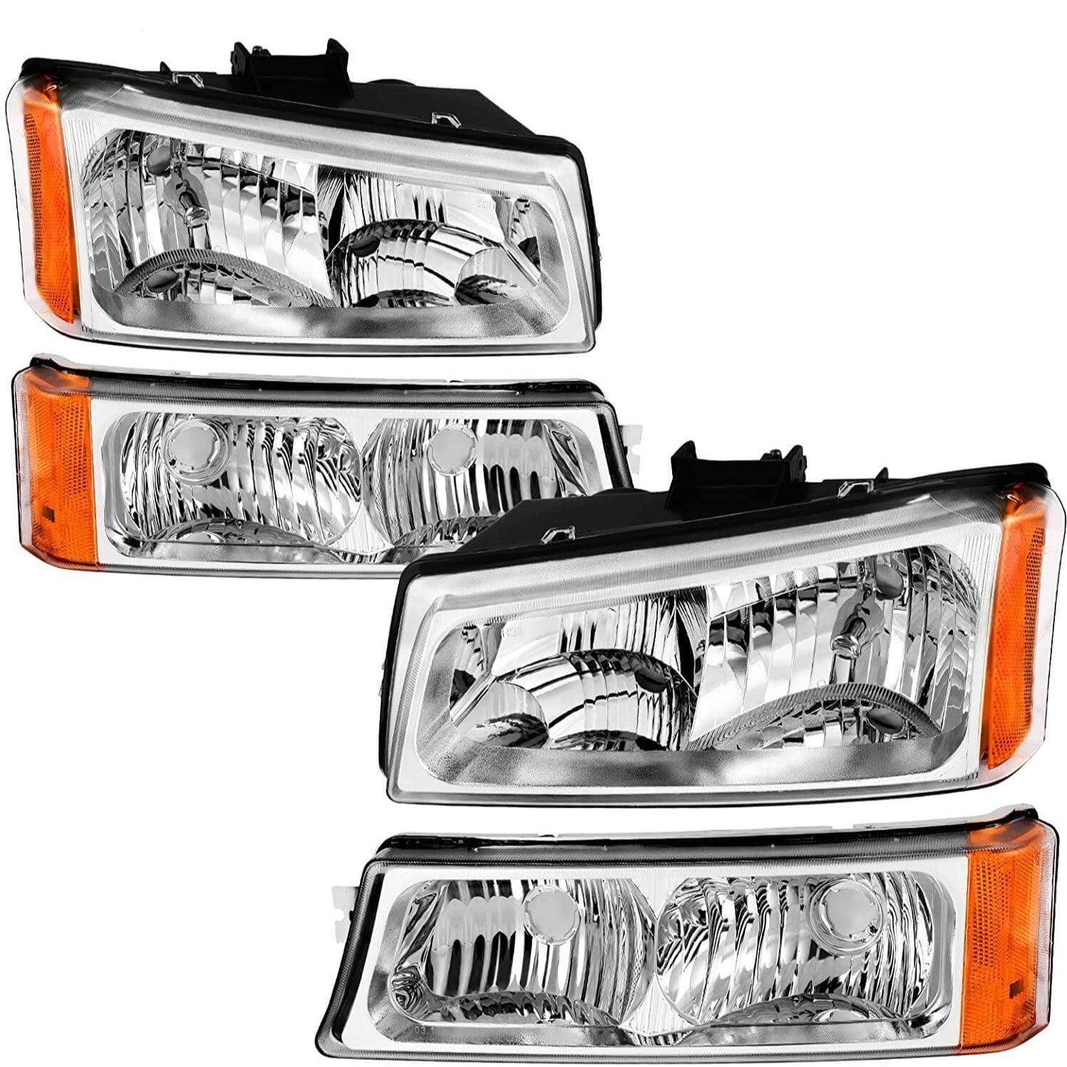 YITAMOTOR 2003-2006 Chevy Silverado Avalanche Chrome Housing Headlamps Set Headlight Assembly