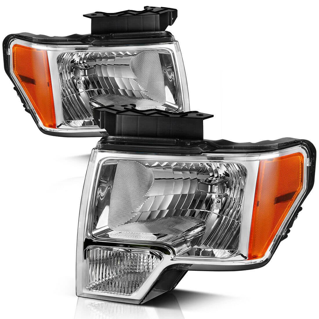 YITAMOTOR 2009-2014 Ford F150 Pickup OE Headlamp Chrome Housing Clear Lens Headlight Assembly