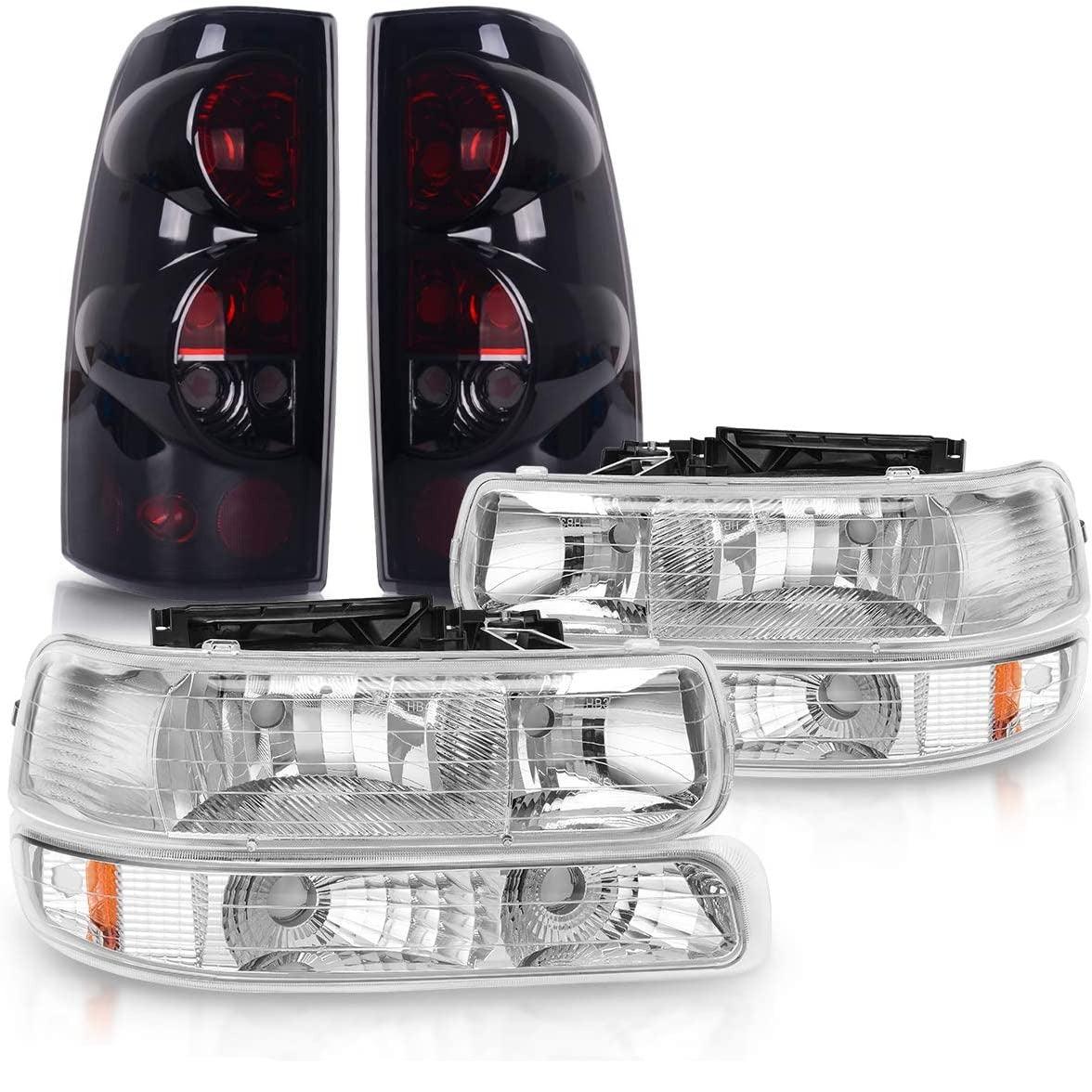 YITAMOTOR 1999-2002 Chevy Silverado Headlight Assembly & Taillights Combo Set Chrome Housing Headlamps set